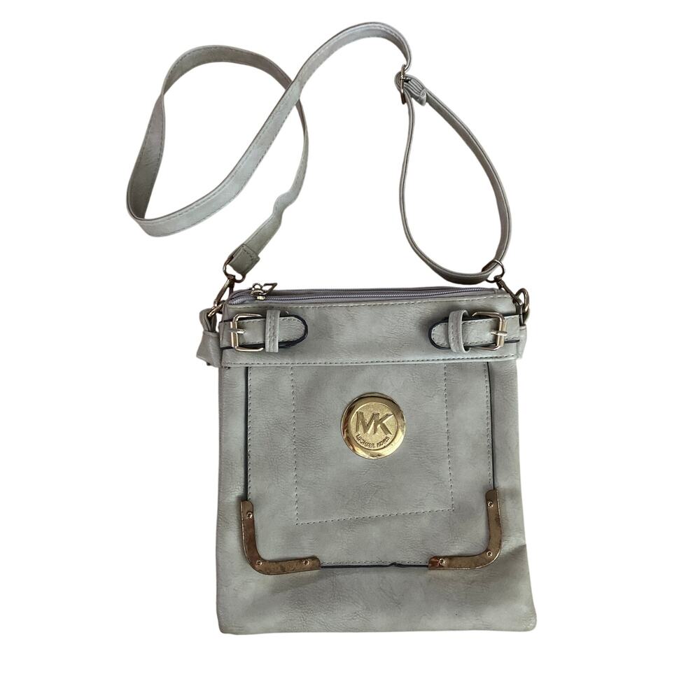 Michael Kors crossbody bag small gray leather gold hardware designer